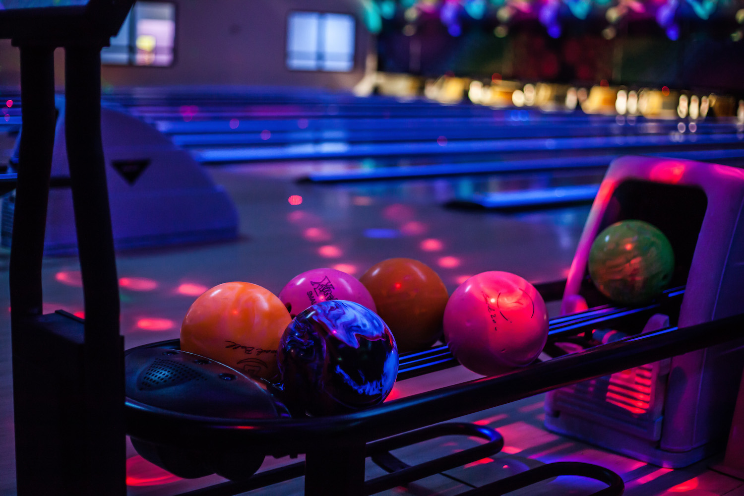 neon lights bowling balls